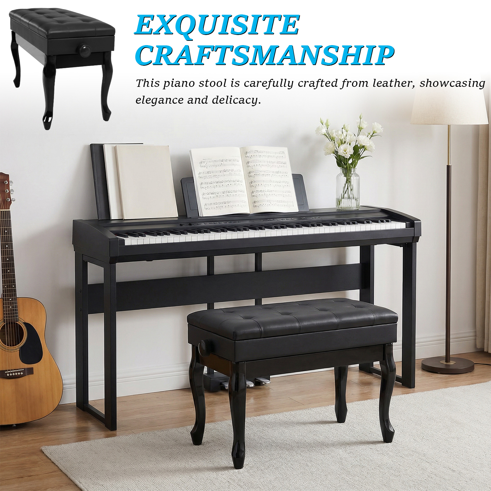 Musical Instrument Piano - Musical Instrument Training Stool with Bookcase